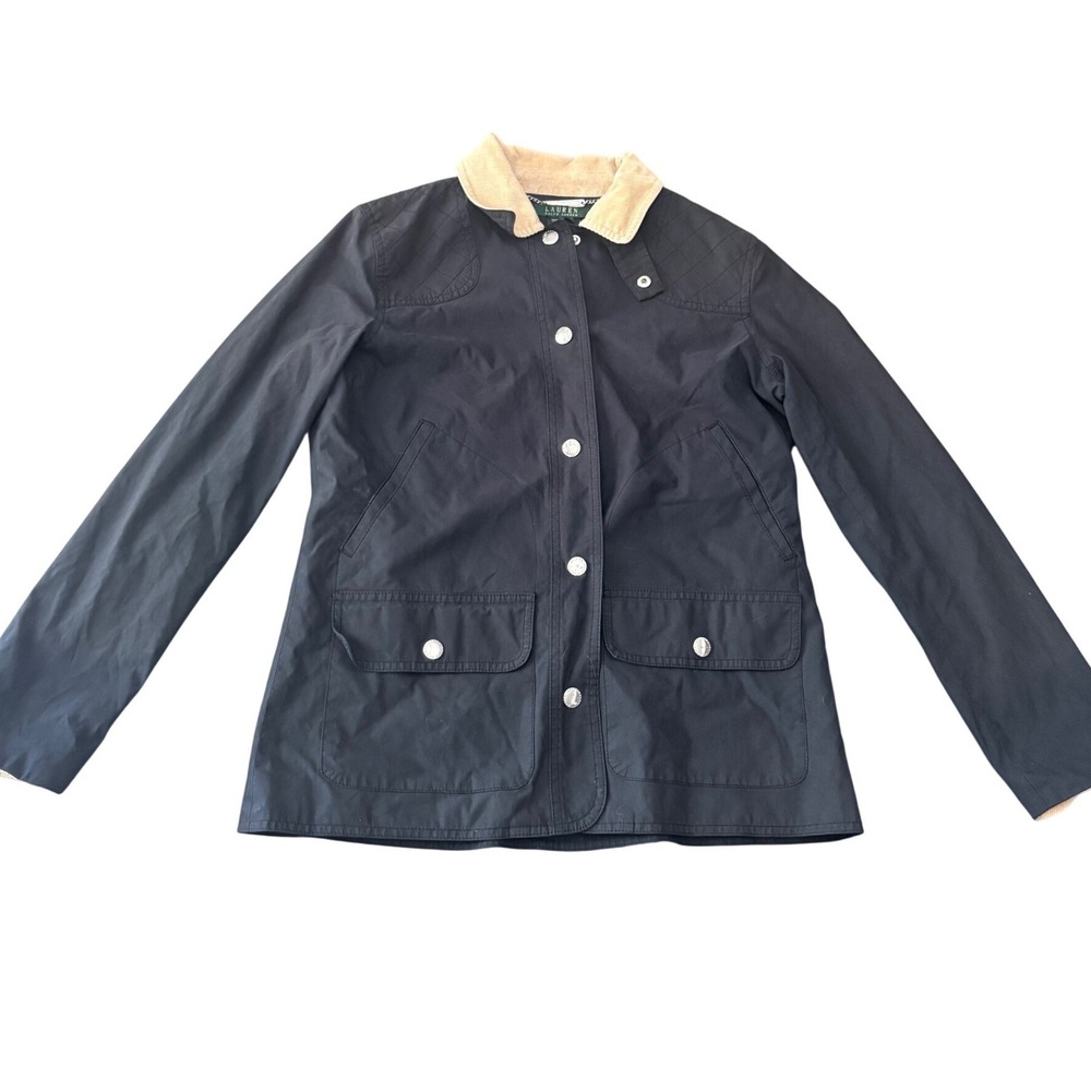 Lauren Ralph Lauren Black Barn Jacket Corduroy Collar Quilted Shoulder Womens M